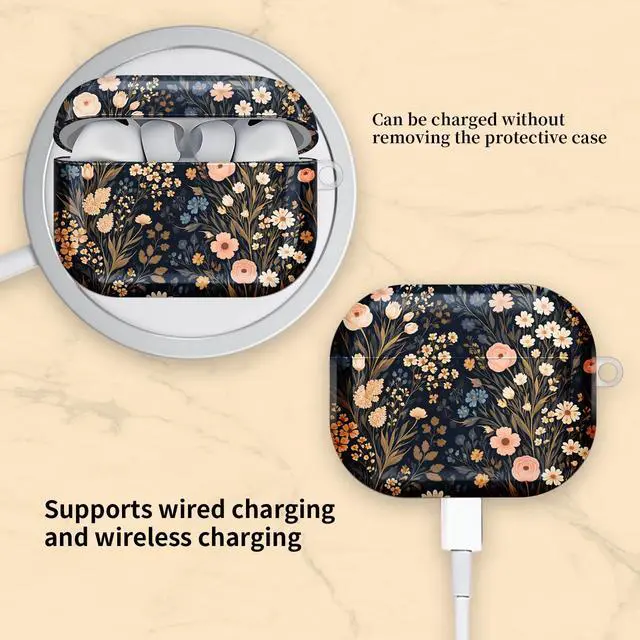 Alt view image 5 of 6 - Compatible with AirPod Pro 3 Case, Cute Hard TPU Protective Cover with Keychain, Shockproof Design Case for Women & Girls,Floral Colors