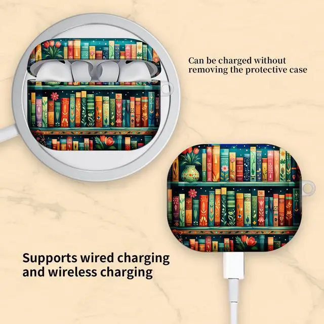 Alt view image 5 of 6 - Compatible with AirPod Pro 3 Case, Cute Hard TPU Protective Cover with Keychain, Shockproof Design Case for Women & Girls,Floral Colorful Books
