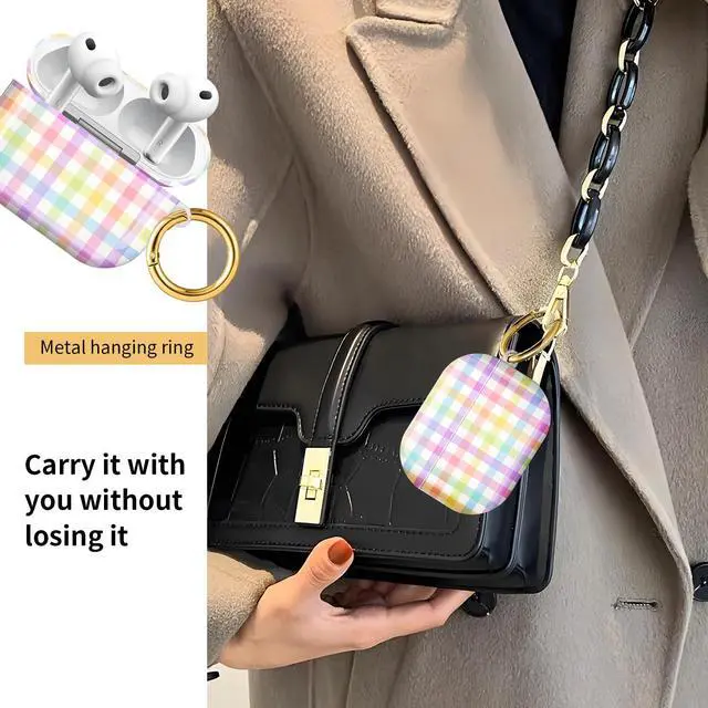 Alt view image 2 of 6 - Compatible with AirPod Pro 3 Case, Cute Hard TPU Protective Cover with Keychain, Shockproof Design Case for Women & Girls,Colorful Grid