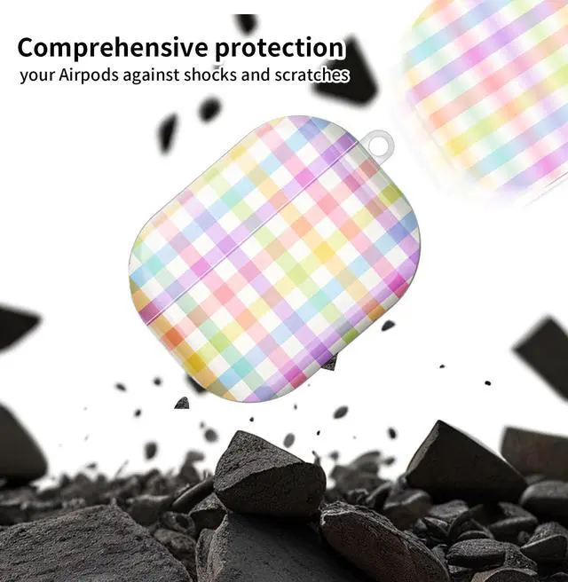Alt view image 4 of 6 - Compatible with AirPod Pro 3 Case, Cute Hard TPU Protective Cover with Keychain, Shockproof Design Case for Women & Girls,Colorful Grid