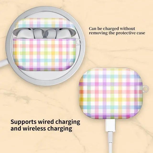 Alt view image 5 of 6 - Compatible with AirPod Pro 3 Case, Cute Hard TPU Protective Cover with Keychain, Shockproof Design Case for Women & Girls,Colorful Grid