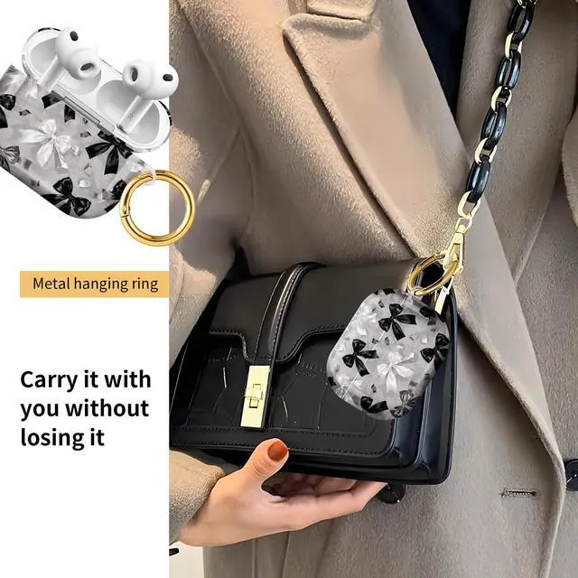 Alt view image 2 of 6 - Compatible with AirPod Pro 3 Case, Cute Hard TPU Protective Cover with Keychain, Shockproof Design Case for Women & Girls,Black White Bow