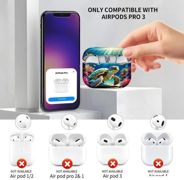 Alt view image 3 of 6 - Compatible with AirPod Pro 3 Case, Cute Hard TPU Protective Cover with Keychain, Shockproof Design Case for Women & Girls,Colorful Sea Turtle Coral Reef Fish