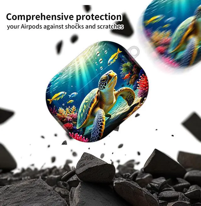 Alt view image 4 of 6 - Compatible with AirPod Pro 3 Case, Cute Hard TPU Protective Cover with Keychain, Shockproof Design Case for Women & Girls,Colorful Sea Turtle Coral Reef Fish