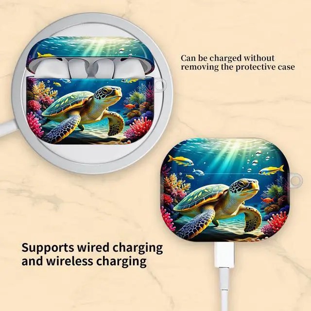 Alt view image 5 of 6 - Compatible with AirPod Pro 3 Case, Cute Hard TPU Protective Cover with Keychain, Shockproof Design Case for Women & Girls,Colorful Sea Turtle Coral Reef Fish