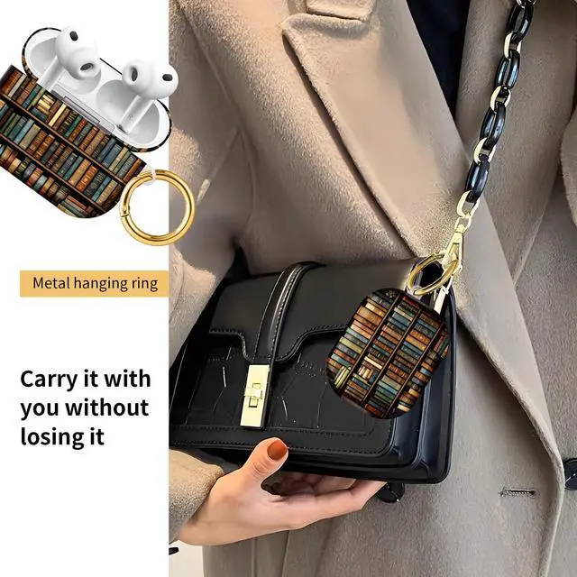 Alt view image 2 of 6 - Compatible with AirPod Pro 3 Case, Cute Hard TPU Protective Cover with Keychain, Shockproof Design Case for Women & Girls,Bookshelf Vintage Books