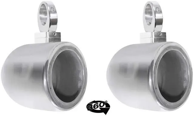 Main image of MAC65S 6.5" Chrome Wakeboard Speaker Pod Pair with MAC360C Clamps | 6061 Aircraft Aluminum, Waterproof, Internally Wired, 360° Swivel, Surface Mount, Fits 2" to 2.5" Towers, Marine, 4-items