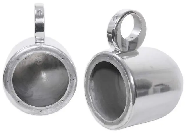 Alt view image 3 of 7 - MAC65S 6.5" Chrome Wakeboard Speaker Pod Pair with MAC360C Clamps | 6061 Aircraft Aluminum, Waterproof, Internally Wired, 360° Swivel, Surface Mount, Fits 2" to 2.5" Towers, Marine, 4-items
