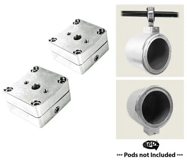 Alt view image 6 of 7 - MAC65S 6.5" Chrome Wakeboard Speaker Pod Pair with MAC360C Clamps | 6061 Aircraft Aluminum, Waterproof, Internally Wired, 360° Swivel, Surface Mount, Fits 2" to 2.5" Towers, Marine, 4-items