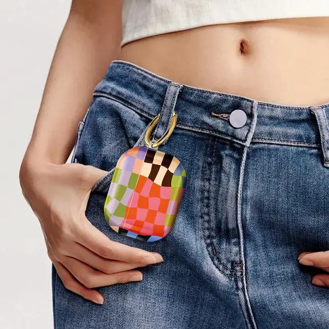 Alt view image 6 of 6 - Compatible with AirPod Pro 3 Case, Cute Hard TPU Protective Cover with Keychain, Shockproof Design Case for Women & Girls,Colorful Wavy Checkerboard