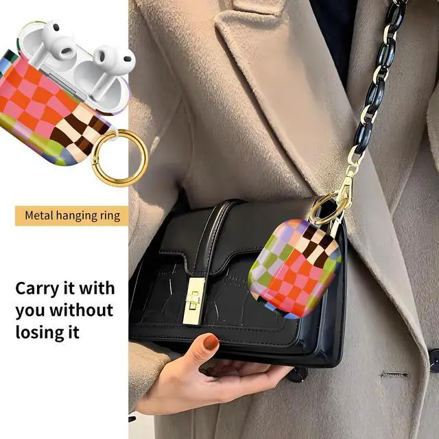 Alt view image 2 of 6 - Compatible with AirPod Pro 3 Case, Cute Hard TPU Protective Cover with Keychain, Shockproof Design Case for Women & Girls,Colorful Wavy Checkerboard