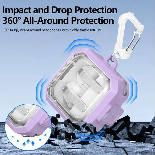 Alt view image 3 of 7 - with Safety Lock for Samsung Galaxy Buds 4 Pro Case, Galaxy Buds 4 Case Cover, Clear Cyber Cases with Keychain & Cleaning Kit, Military Grade Armor Shockproof Full Body Protective Hard Shell (Purple)