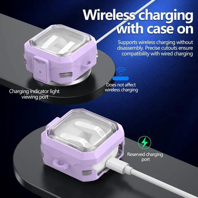 Alt view image 4 of 7 - with Safety Lock for Samsung Galaxy Buds 4 Pro Case, Galaxy Buds 4 Case Cover, Clear Cyber Cases with Keychain & Cleaning Kit, Military Grade Armor Shockproof Full Body Protective Hard Shell (Purple)