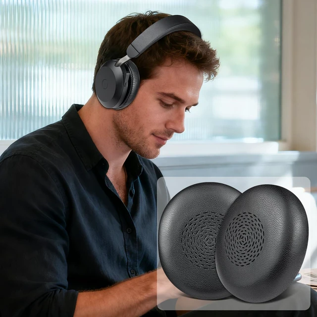 Alt view image 5 of 6 - Lambskin Ear Cushions for Jabra Evolve2 75 - Black | (Not Fit Evolve 75), Earpads for Evolve2 75 On-ear Headphones