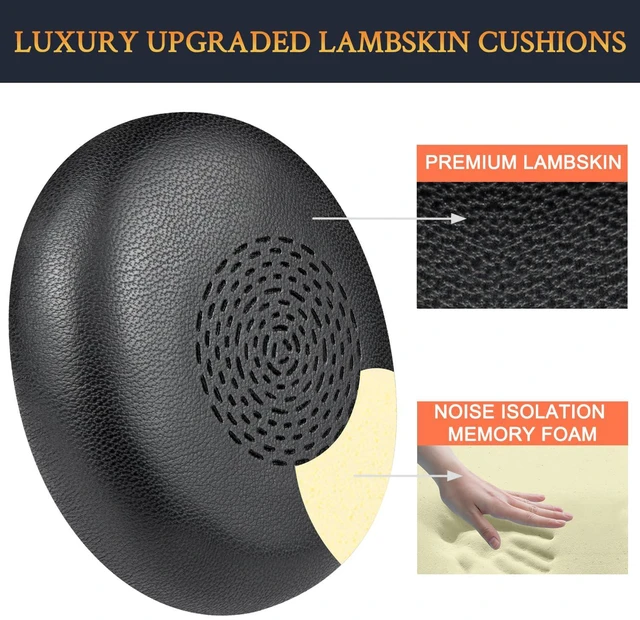 Alt view image 6 of 6 - Lambskin Ear Cushions for Jabra Evolve2 75 - Black | (Not Fit Evolve 75), Earpads for Evolve2 75 On-ear Headphones