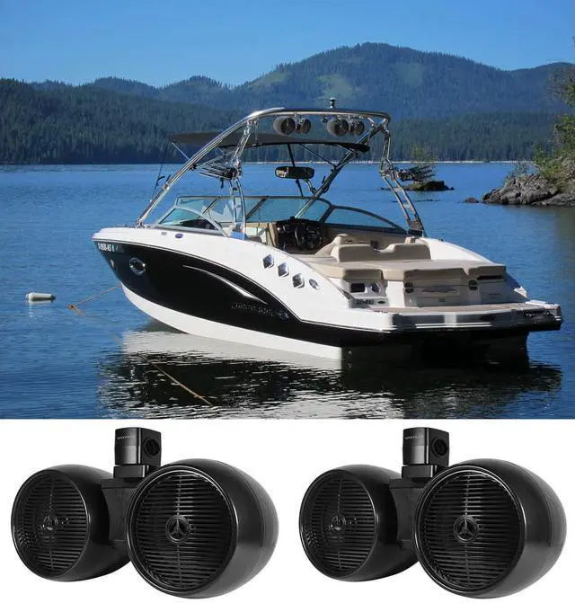 Main image of DWB80B Dual 8" Black Marine Wakeboard Tower Speakers, 2-Pack | 800W Peak / 400W RMS, 1" Titanium Tweeter, 2-Way Crossover, 360° Swivel Bracket, Waterproof, Fits Jeeps/ATVs/UTVs