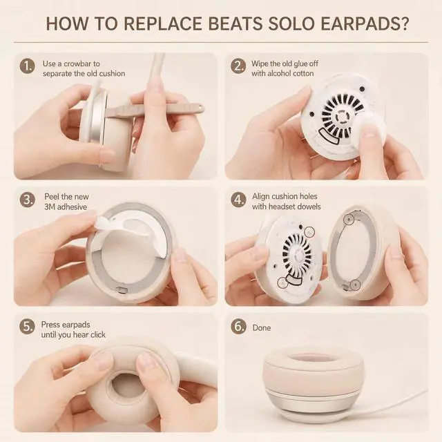 Alt view image 6 of 7 - Ear Pads Replacement for Beats - Earpad Cushions for Solo 2/3 Wired Wireless Headphones Covers with Noise Isolation Memory Foam with Extra Adhesive Kit (Pink)