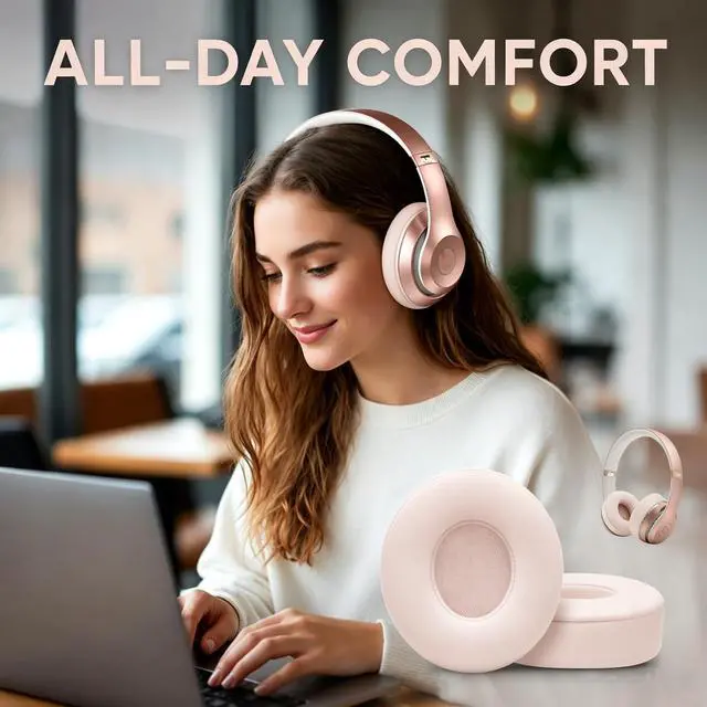 Alt view image 4 of 7 - Ear Pads Replacement for Beats - Earpad Cushions for Solo 2/3 Wired Wireless Headphones Covers with Noise Isolation Memory Foam with Extra Adhesive Kit (Pink)