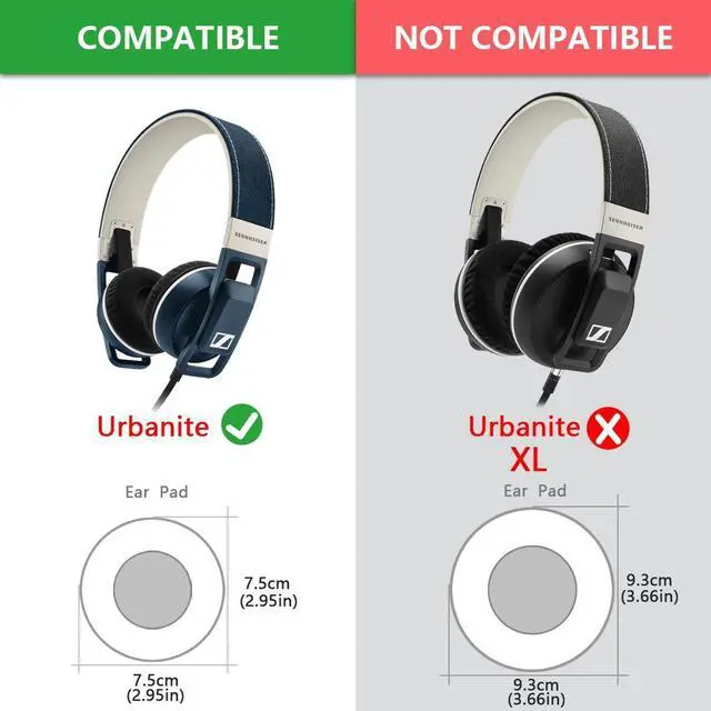 Alt view image 3 of 7 - Comfort Fabric Replacement Ear Pads for Sennheiser Urbanite On-Ear Headphones (Not Compatible with Sennheiser Urbanite XL) Ear Cushions, Repair Parts (Black)