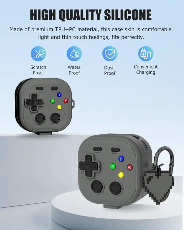 Alt view image 2 of 7 - for Samsung Galaxy Buds 4 pro/Buds 4 Case Cover,Cute Cartoon 3D Funny Game Player Design Protective PC+TPU Cover,with Keychain & Lanyard & Cleaner Kit,Grey