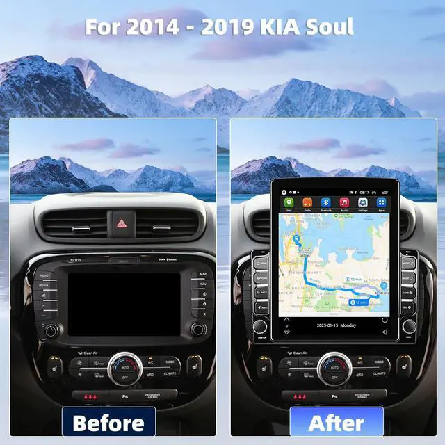 Alt view image 2 of 7 - 9.7'' Screen Radio for KIA Soul 2014 2015 2016 2017 2018 2019 Stereo | Touch Screen Android 15 GPS Navi Head Unit with Wireless Carplay Android Auto FM/SWC/WiFi/Bluetooth/Camera
