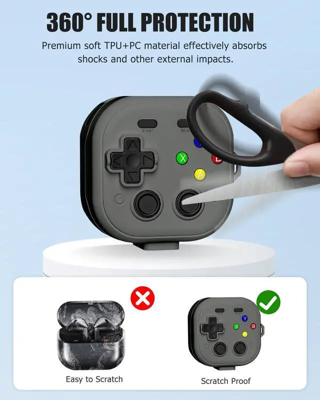 Alt view image 3 of 7 - for Samsung Galaxy Buds 4 pro/Buds 4 Case Cover,Cute Cartoon 3D Funny Game Player Design Protective PC+TPU Cover,with Keychain & Lanyard & Cleaner Kit,Grey