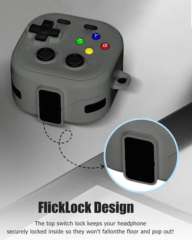 Alt view image 5 of 7 - for Samsung Galaxy Buds 4 pro/Buds 4 Case Cover,Cute Cartoon 3D Funny Game Player Design Protective PC+TPU Cover,with Keychain & Lanyard & Cleaner Kit,Grey
