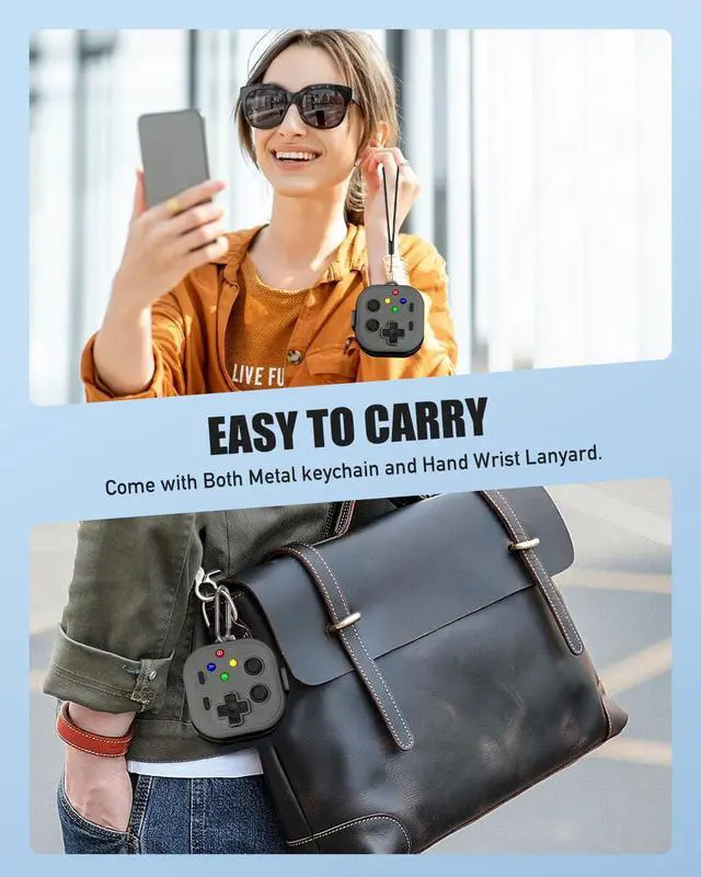 Alt view image 7 of 7 - for Samsung Galaxy Buds 4 pro/Buds 4 Case Cover,Cute Cartoon 3D Funny Game Player Design Protective PC+TPU Cover,with Keychain & Lanyard & Cleaner Kit,Grey