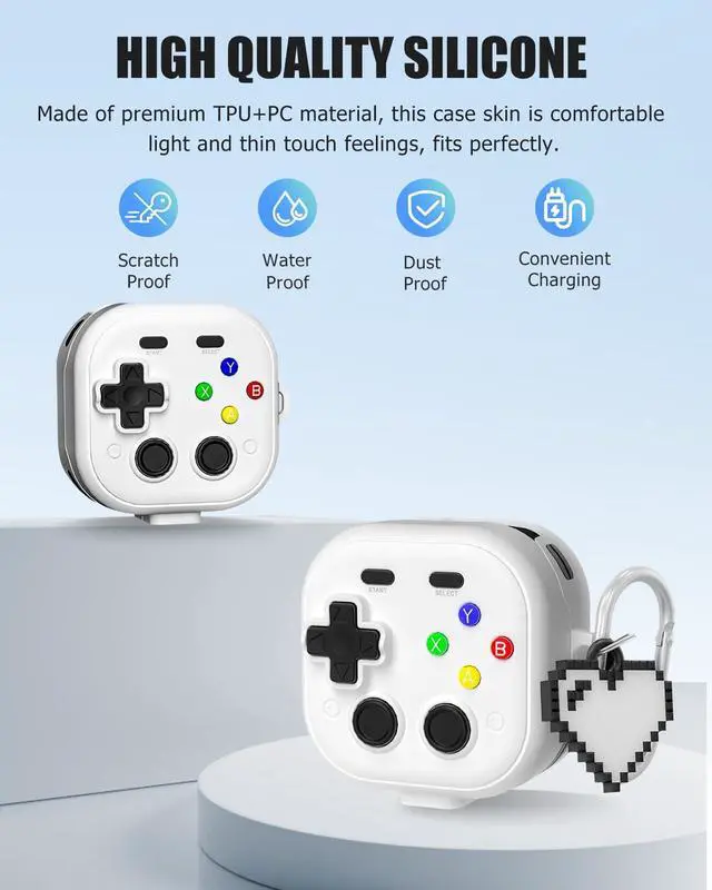 Alt view image 2 of 7 - for Samsung Galaxy Buds 4 pro/Buds 4 Case Cover,Cute Cartoon 3D Funny Game Player Design Protective PC+TPU Cover,with Keychain & Lanyard & Cleaner Kit,White