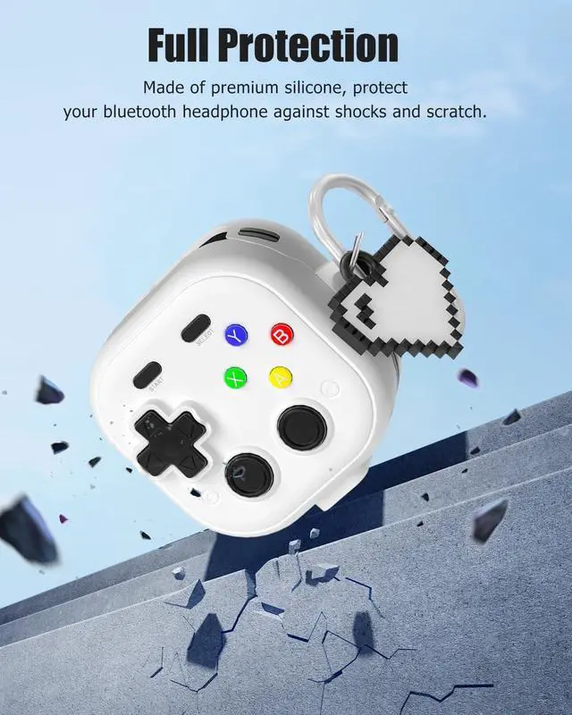 Alt view image 4 of 7 - for Samsung Galaxy Buds 4 pro/Buds 4 Case Cover,Cute Cartoon 3D Funny Game Player Design Protective PC+TPU Cover,with Keychain & Lanyard & Cleaner Kit,White