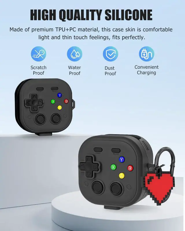 Alt view image 2 of 7 - for Samsung Galaxy Buds 4 pro/Buds 4 Case Cover,Cute Cartoon 3D Funny Game Player Design Protective PC+TPU Cover,with Keychain & Lanyard & Cleaner Kit,Black