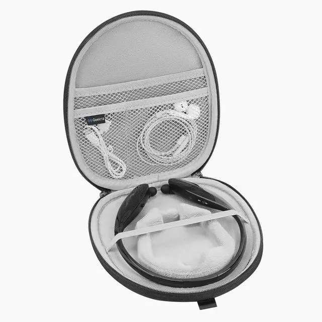 Alt view image 3 of 7 - Shield Hard Shell Case for Neckband Headphones, Compatible with LG HBS-920, HBS-750, HBS-910, Sony WI-C600N, Jabra Halo Fusion, Travel Carrying Case with Cable Storage, Black