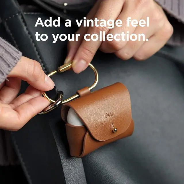 Alt view image 4 of 6 - Leather Case for AirPods Pro 2 & 1 | Genuine Leather case with Keychain, Luxurious Colors, Brass Ring Holder, Great Protection (Brown)