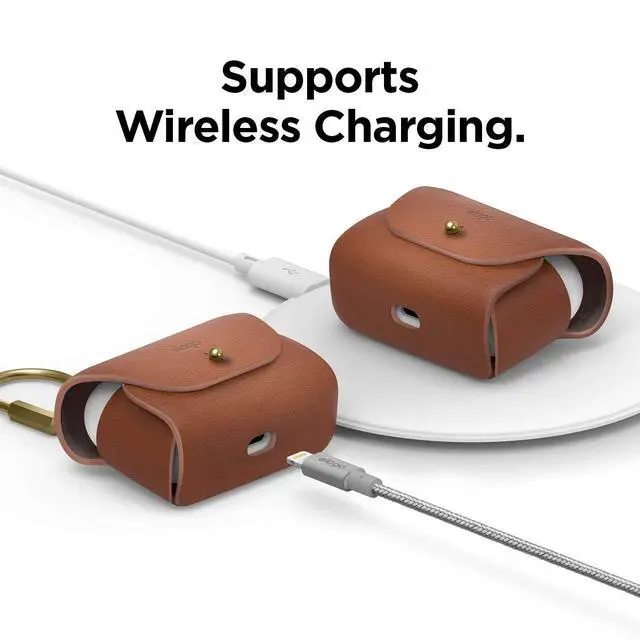 Alt view image 6 of 6 - Leather Case for AirPods Pro 2 & 1 | Genuine Leather case with Keychain, Luxurious Colors, Brass Ring Holder, Great Protection (Brown)