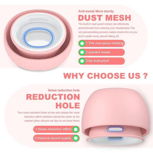 Alt view image 6 of 7 - for AirPods Pro 1st/2nd Gen (8 Earbud mounting Slots with Noise-canceling Holes and Built-in dust mesh), USB-C Charging Cradle, and Cleaning kit. 4 Pairs (XS/S/M/L), Pink