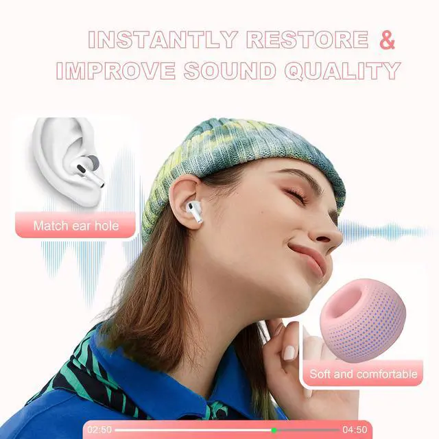 Alt view image 4 of 7 - for AirPods Pro 1st/2nd Gen (8 Earbud mounting Slots with Noise-canceling Holes and Built-in dust mesh), USB-C Charging Cradle, and Cleaning kit. 4 Pairs (XS/S/M/L), Pink