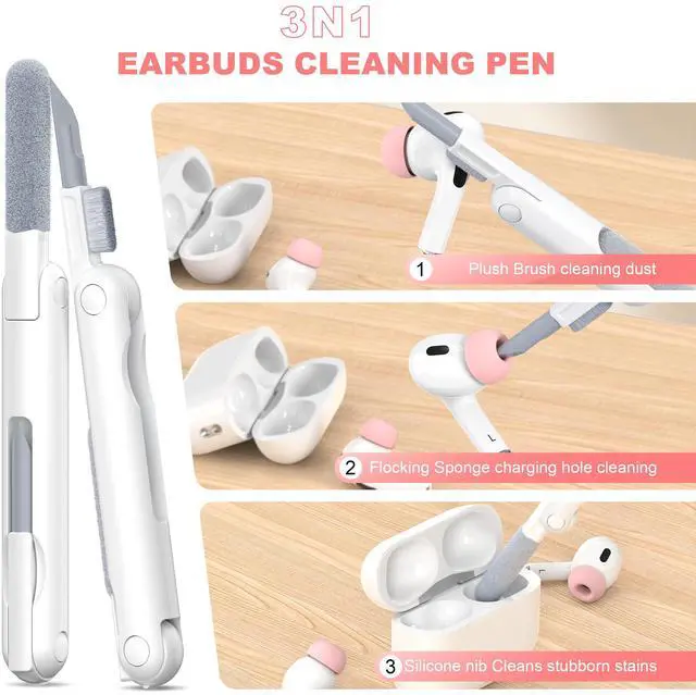 Alt view image 7 of 7 - for AirPods Pro 1st/2nd Gen (8 Earbud mounting Slots with Noise-canceling Holes and Built-in dust mesh), USB-C Charging Cradle, and Cleaning kit. 4 Pairs (XS/S/M/L), Pink