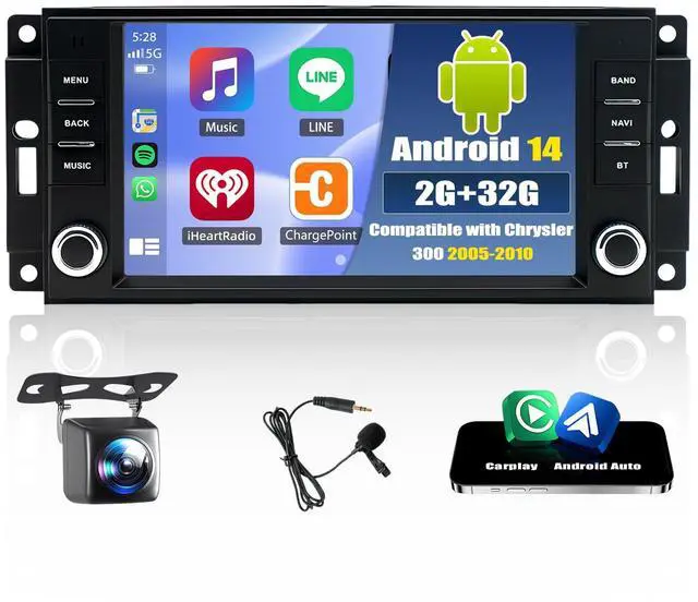 Main image of Android 14 Double Din Car Stereo Radio for Chrysler 300 2005-2010 | 7" Touchscreen Car Radio w/Wireless Carplay Android Auto GPS WiFi Bluetooth RDS DSP SWC Mic Backup Camera