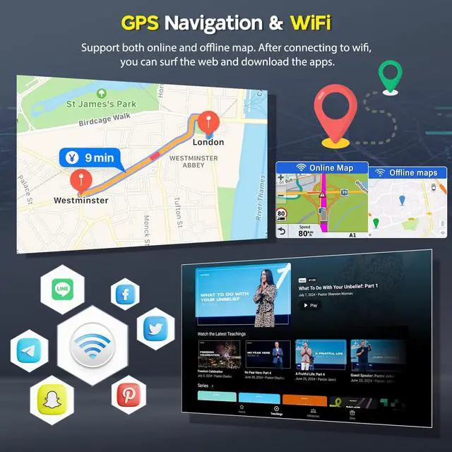 Alt view image 3 of 7 - 2Din Car Stereo Radio for Ford E150 E250 E350 Super Duty 1998-2008 | 2G+32G 7" Touchscreen Wireless Carplay Android Auto GPS WiFi Bluetooth RDS DSP SWC Mirrorlink Mic Backup Camera