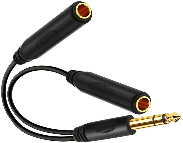 Main image of 1/4 Splitter Male to Dual 1/4" TRS Stereo Female Jack Splitter Headphone Adapter Cable - 8 inches / 20cm Quarter Inch Cord