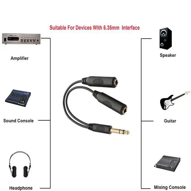 Alt view image 5 of 6 - 1/4 Splitter Male to Dual 1/4" TRS Stereo Female Jack Splitter Headphone Adapter Cable - 8 inches / 20cm Quarter Inch Cord