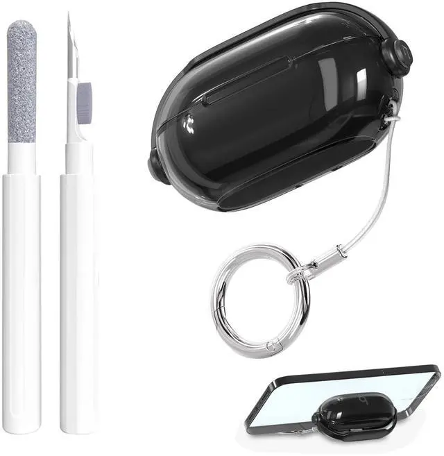 Main image of Secure Lock for Beats Solo Buds Case Clear,Cute Headphone Style Design for Beats Solo Buds Cover,Shockproof Soft TPU Skin for Beat Solo Case with Carabiner&Cleaning Pen Women Girl-Black