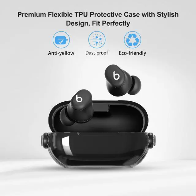 Alt view image 3 of 7 - Secure Lock for Beats Solo Buds Case Clear,Cute Headphone Style Design for Beats Solo Buds Cover,Shockproof Soft TPU Skin for Beat Solo Case with Carabiner&Cleaning Pen Women Girl-Black
