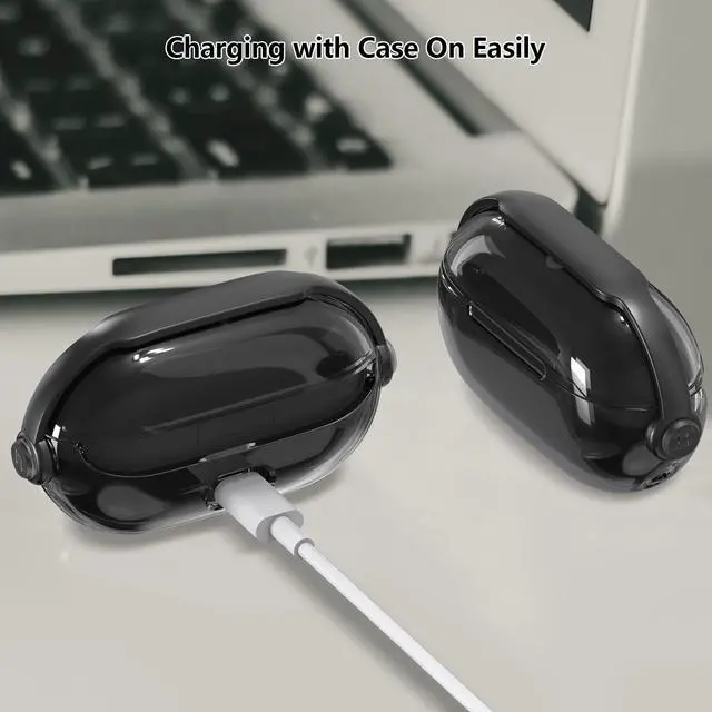 Alt view image 6 of 7 - Secure Lock for Beats Solo Buds Case Clear,Cute Headphone Style Design for Beats Solo Buds Cover,Shockproof Soft TPU Skin for Beat Solo Case with Carabiner&Cleaning Pen Women Girl-Black