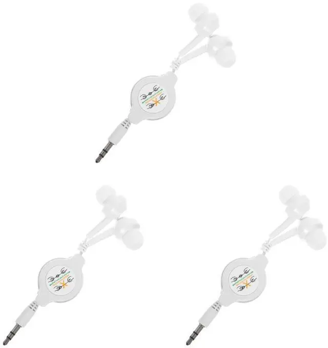 Main image of 3 Pack Retractable Earbuds: Tangle-Free Wired in-Ear Earphones with 3.5mm Jack, Portable Stereo Headphones for Travel School Tablets, White