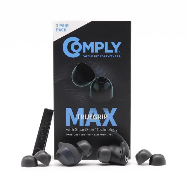 Main image of TW-180-A TrueGrip MAX Memory Foam Ear Tips | For Samsung Galaxy Buds FE & Beats Powerbeats Fit, Ultimate Comfort, Superior Noise Isolation, Black S/M/L (3 Pairs)
