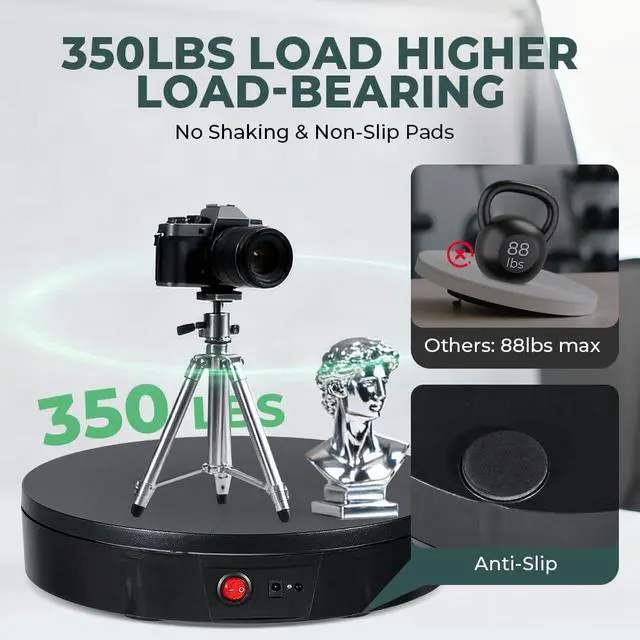 Alt view image 2 of 6 - Photography Turntable 11.8inch/350lb Motorized 360° with Remote | 10ft(3m) Wired Remote, 360° Smooth Rotation for Professional Product Photography, 3D Scanning, Commercial Display, Black
