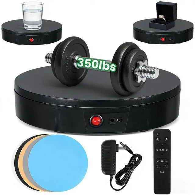 Main image of Photography Turntable 11.8inch/350lb Motorized 360° with Remote | 10ft(3m) Wired Remote, 360° Smooth Rotation for Professional Product Photography, 3D Scanning, Commercial Display, Black