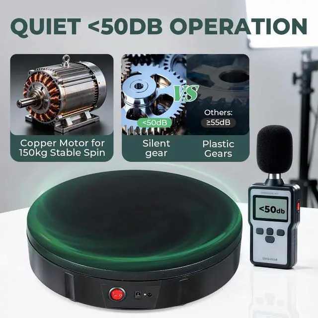 Alt view image 4 of 6 - Photography Turntable 11.8inch/350lb Motorized 360° with Remote | 10ft(3m) Wired Remote, 360° Smooth Rotation for Professional Product Photography, 3D Scanning, Commercial Display, Black