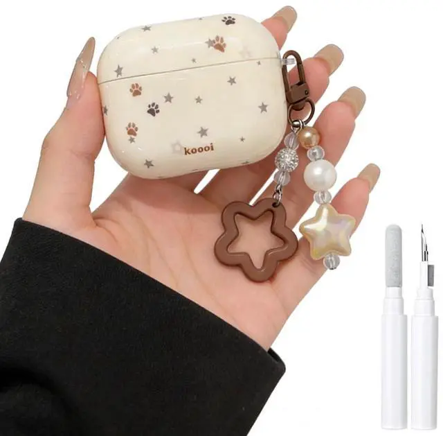 Main image of for AirPods Pro 3 Cute Paw Case with Cleaner Kit | Kawaii Star Design with Lovely Star Pearl Chain Protective Cover Compatible with AirPods Pro 3 for Girls Women